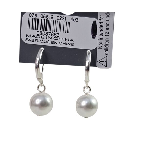 Express Silver-Tone Faux Pearl‎ Drop Earrings For Women Leverback Closure - Picture 3 of 5